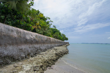 Bright scenic morning view of the boardwalk at Pattaya Beach in Thailand.