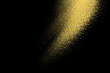 Fototapeta na wymiar Gold glitter explosion. Splashes of golden particles. Abstract grainy texture isolated on black background