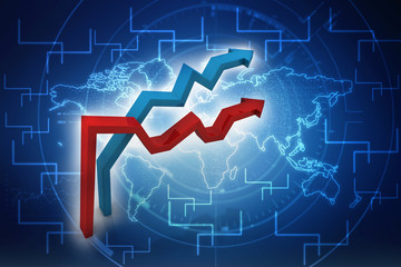 3d illustration inflation and deflation graph