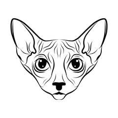 Sphinx. The cat is spotty. Striped. Black and white sketch. Vector graphics. Prints for clothes, T-shirts.