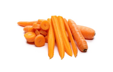 Carrots, slices pile isolated on white background 