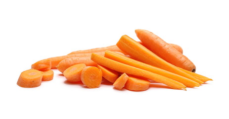 Carrots, slices pile isolated on white background 