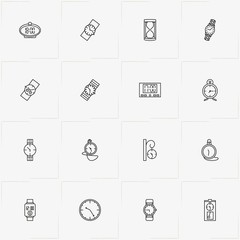 Clock line icon set with street clock , electronic table watch  and pocket watch
