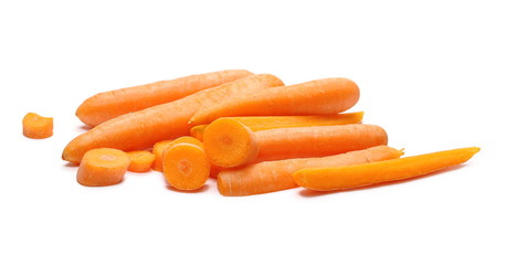 Carrots, slices pile isolated on white background 