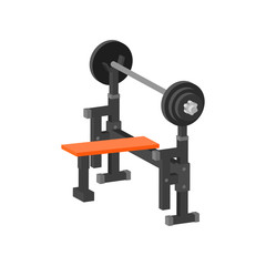 Flat vector icon of bench press machine. Gym equipment for bodybuilding and weightlifting exercises. Sport and healthy lifestyle theme