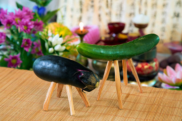 キュウリの馬とナスの牛(精霊馬)