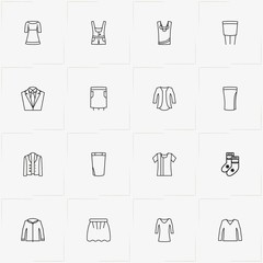Clothes line icon set with socks, dress and jacket