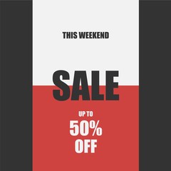 The weekend sale banner element, up to 50 off.