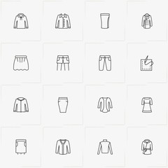 Clothes line icon set with jacket, shorts and pullover