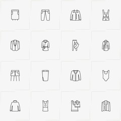 Clothes line icon set with socks, skirt and dress