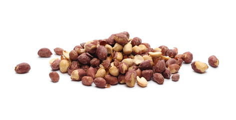 Salted peanuts pile isolated on white background