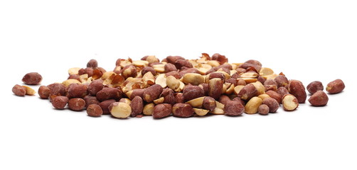 Salted peanuts pile isolated on white background