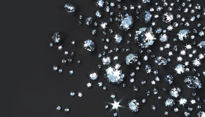 Many diamonds scattered on the table. 3d illustration