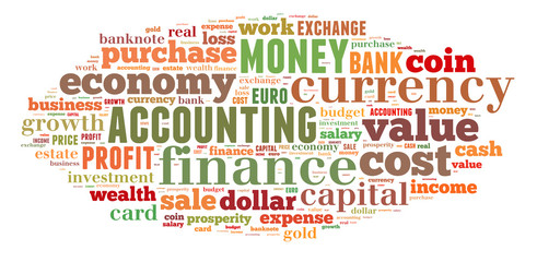 wordcloud illustration of finance and business words