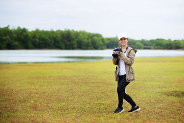 Visitors standing at the beautiful nature. Travel relax