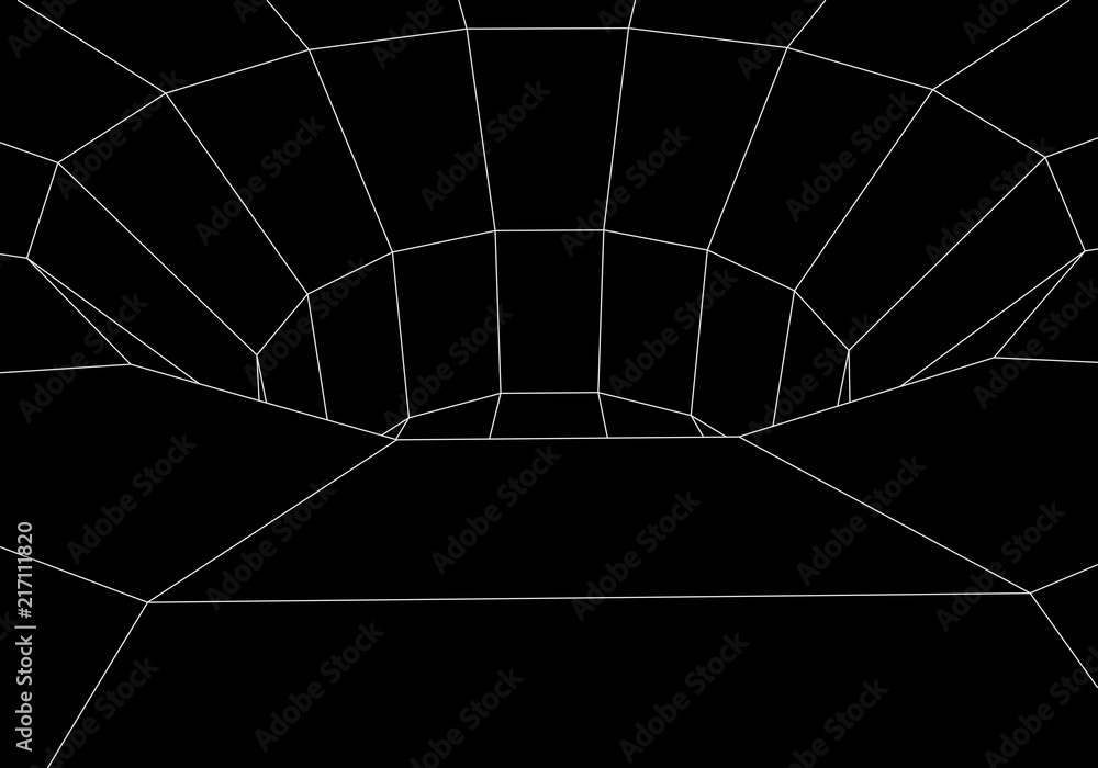 Aufkleber tunnel or wormhole. digital 3d wireframe tunnel. 3d tunnel grid. network cyber technology.