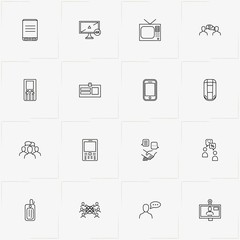 Communications line icon set with television, badge and conversation