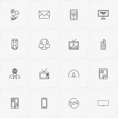 Communications line icon set with mobile , television and mobile chatting