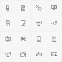 Communications line icon set with conversation , mail and network