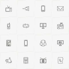Communications line icon set with telephone fax, phone book  and mail