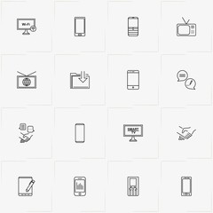 Communications line icon set with mobile phone, smart phone and conversation