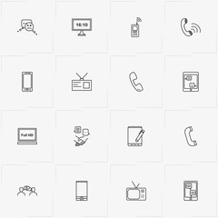 Communications line icon set with partnership , phone and television