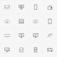 Communications line icon set with file send, smart phone and conversation