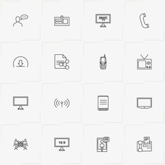Communications line icon set with message sending, telephone fax and television