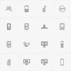 Communications line icon set with file transfer, mobile  and badge