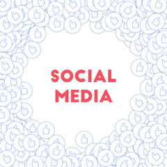 Social media icons. Social media marketing concept. Falling scattered thumbs up. Round random frame 