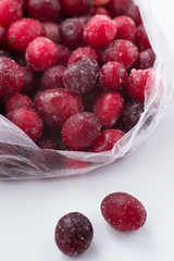 Some frozen cranberry in the plastic package