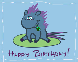 Happy birthday greeting card with a horse character