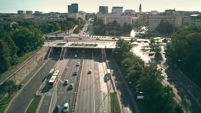 Aerial view of Lecha Kaczynskiego street in Warsaw, Poland