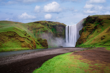 Skogafoss waterfall in Iceland in summer