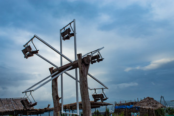 Fototapeta na wymiar The wooden Ferris wheel at Windtime Khao kho , Phetchabun in Thailand.