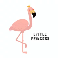 Photo sur Plexiglas Illustration Hand drawn vector illustration of a cute funny flamingo in a crown, with lettering quote Little princess. Isolated objects on white background. Scandinavian style flat design. Concept children print.