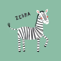 Foto auf Acrylglas Handgezeichnete Vektor-Illustration eines niedlichen lustigen Zebras, mit Schriftzug Zitat. Isolierte Objekte. Flaches Design im skandinavischen Stil. Konzept für Kinderdruck. © Maria Skrigan