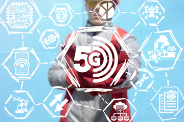5G Industry. 5th Generation Wireless Internet Industrial Network Connection Communication Information Technology. Modern Telecommunication Manufacturing.