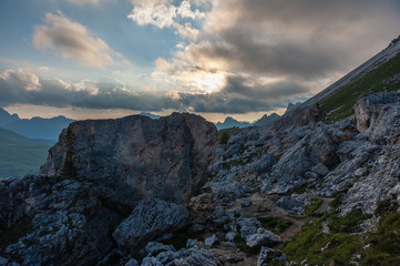 Landscape shot at the Passo di Giau, in the the Italian Dolomites, during the Golden Hour.