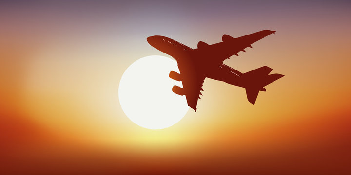 avion - avion de ligne - compagnie aérienne - coucher de soleil - destination - décollage