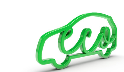 Green car outline. Concept of eco friendly transport. 3D Rendering