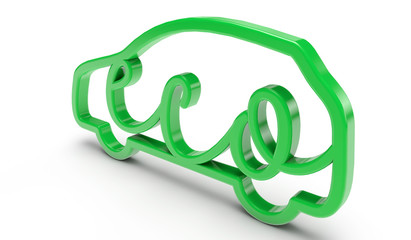 Green car outline. Concept of eco friendly transport. 3D Rendering