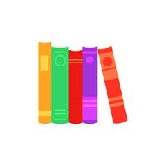 Stack of closed paper books with colorful cover standing in row isolated on white background. Reading symbols for studying or literary leisure in flat vector illustration.