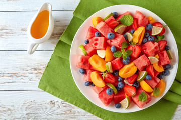 watermelon salad with berries, peac, lime