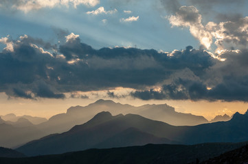 Landscape shot at the Passo di Giau, in the the Italian Dolomites, during the Golden Hour.