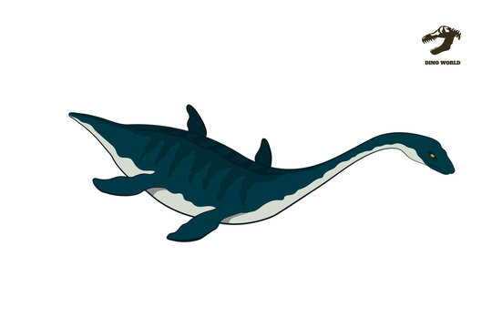 Dinosaur plesiosaur in isometric style. Isolated image of jurassic monster. Cartoon dino 3d icon. Sea reptile vector illustration