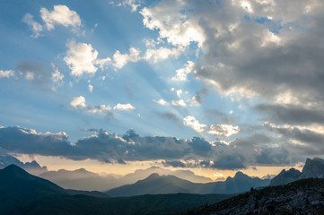 Obraz premium Landscape shot at the Passo di Giau, in the the Italian Dolomites, during the Golden Hour.