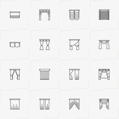 Curtains & Blinds line icon set with blinds and curtains