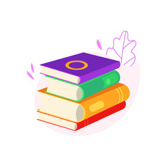 Lying stack of closed books with colorful covers and paper pages isolated on white background with decoration - element of reading for studying or literary leisure in flat vector illustration.
