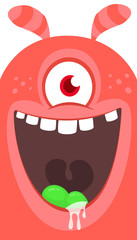 Angry cartoon red monster screaming. Yelling angry monster expression. Halloween vector illustration